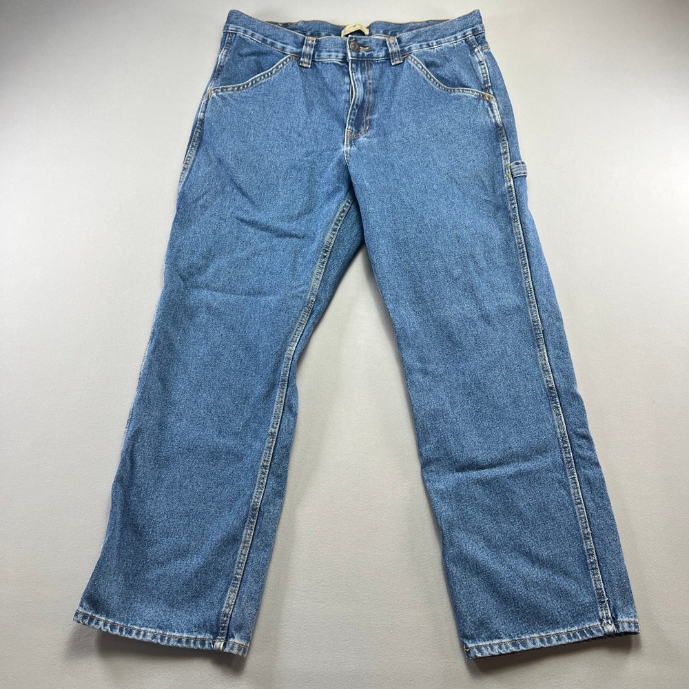 Blue Mountain Carpenter Jeans Men 36x30 Denim Cotton Utility Pockets Hammer Loop